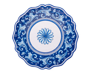 Decorative plate with blue floral design on a white background