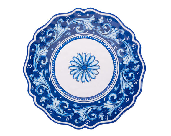 Decorative plate with blue floral design on a white background