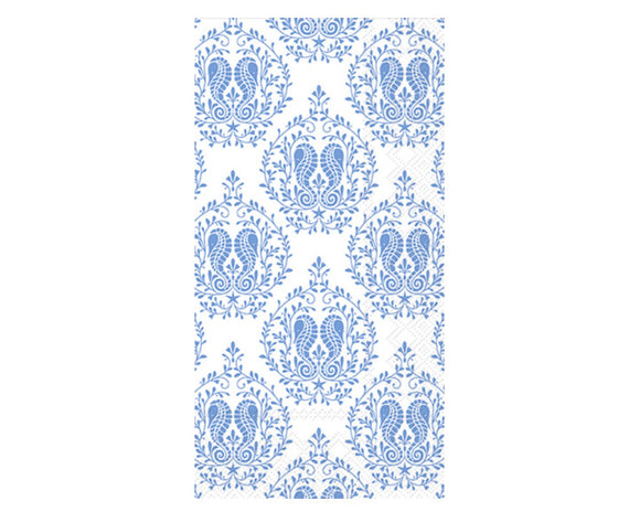 Disposable guest paper towel 

Make a classy statement with these stunning guest towel packs. Beautifully designed to bring effortless sophistication to any gathering, your guests will love the delightful royal blue pattern. They come with 16 single-use towels per pack offering the convenience of being a disposable product that makes clean-up a breeze. For added grandeur, pair these guest towels with our guest towel holders. With this incredible set, you are sure to have the perfect conversation starte