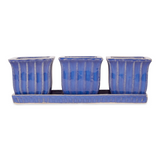 Set of three planters on coordinating&nbsp;saucer

Growing herbs in your kitchen is easy and beautiful with this decorative ceramic pot set. This piece will become a favorite that will last for years to come. Each pot features a drain hole for proper plant care. This planter set is a perfect gift to give to an avid gardener or a newlywed couple.&nbsp;

Materials:
Ceramic

Dimensions:
4" high&nbsp;x 4" deep x 12" wide