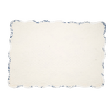 White pillow with blue floral trim on a white background, Dining table decor, JaBella Designs