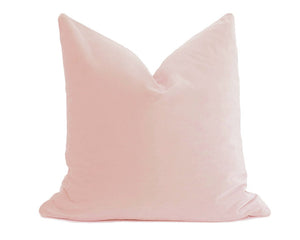 Whether used in a bedroom or study, these gorgeous pillows are perfect for adding shabby farmhouse chic style to your space. Each pillow features a velvet cover in a blush pink with an invisible zipper enclosure. The pillow cover is over-locked and serged for a professional finish. It comes with a down-filled insert.&nbsp;

This pillow and insert are proudly made in the USA.

Materials:
Velvet, down-filled insert

Dimensions:
20" high x 20" wide

Care:
Machine washable on gentle cycle