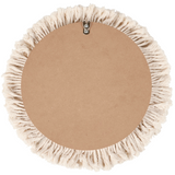 Bohemian style neutral fringe mirror

Featuring a border of cotton ropes with fringe ends and wooden beads around the edge, this mirror adds just the right amount of bohemian style to your space. It is easy to display via the attached hanger on the back.&nbsp;

Materials:
Fabric, wood, glass

Dimensions:
13 3/4" diameter