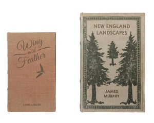 These enchanting book storage boxes come as a charming set of two. One features the title, "New England Landscapes," and the other features, "Wing and Feather." This set adds a touch of nostalgia and splendor to any bedroom, living room, entryway, or office. And they flawlessly complement a wide range of design themes. Place stationery or small keepsakes in these lovely storage boxes. Display on a side table with notepad and pen neatly stashed away. The possibilities are endless!