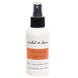 Bottle of 'Bourbon Pumpkin' linen and room spray by Cricket & Clover on a white background