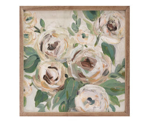 Cream, brown, green floral artwork in brown wooden frame, Floral print by Carol Robinson, JaBella Designs