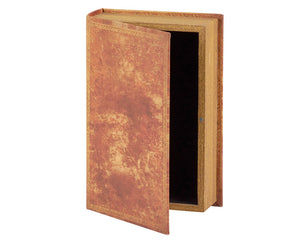 Vintage brown book box

This decorative box displaying the appearance of a book features a textured canvas wrap displaying the exterior of a vintage brown book with distressed details. The front cover opens to reveal a velvet lined space for storing items and a magnet closure for secure storage when standing up. It can be used upright as a book or displayed laying down with the cover open and decorative accents inside.

Materials:
Canvas, velvet, metal, chipboard

Dimensions:
7" wide x 2 3/4" deep x 10 1/2"