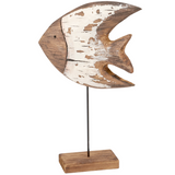 Butterfly fish shelf sitter

This decorative butterfly fish features a driftwood-inspired design that is made of natural wood with painted accents and distressed details. It features aged metal accents and sits on a metal stake attached to a wood base for a floating appearance. It is designed to stand on any flat surface making it easy to display.

Materials:
Wood, material

Dimensions:
6" wide x 2 1/4" deep x 9 3/4" high