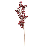 An artificial decorative branch featuring clusters of glossy dark red berries on a brown stem, isolated on a solid white background.