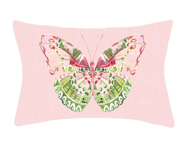 Add classic charm to your daughter's room with this adorable lumber pillow. It features a hot pink and green butterfly atop a light pink solid background. This pillow would look great on a twin bed or glider. 

Materials:
Linen, polyester fill

Dimensions:
12