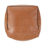 Camel brown faux leather square ottoman pouf