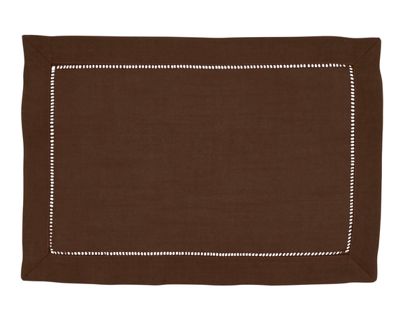 chocolate brown cotton placemat with hemstitch border