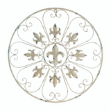 Circular Fleur-de-lis wall hanging

Decorate your home indoor or out with this sophisticated piece! This cool wall accent measures more than 2 feet in circumference and will have a big impact on the style of your room. It features French-inspired Fleur-de-lis symbols and heart-shaped scrolls that will bring an abundance of style to your bare wall. Use as a living room focal point, hallway ornament, or bedroom accent, this decorative wall decor will add an air of elegance to any space. An amazing housewarmin