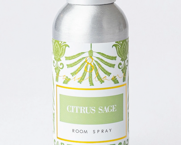 Room spray bottle labeled 'Citrus Sage' on a white background