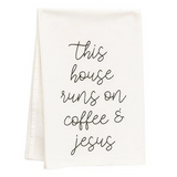 White 'Coffee & Jesus' cotton kitchen towel