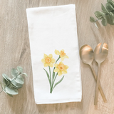 Daffodil floral kitchen towel
*Made to order*

Our cotton tea towels are heavy-weight, highly absorbent, and lint-free. This design features a hand-drawn lovely bouquet of daffodils printed with water-based ink atop a white background. These are perfect for summer and make for a great gift.

This item is proudly made in the USA.&nbsp;

Materials:
Cotton

Dimensions:
27" wide x 27" long

Care:
Machine-washable, tumble try&nbsp;