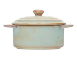 small stoneware mini baker with duck egg blue glaze, wedding gifts