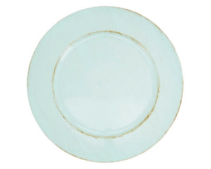 Farmhouse chic Robin's egg blue plate charger

Impress your guests with these vintage-inspired charger plates. This stylish and durable foundation for your dinnerware adds a layer of elegance and refinement to your table settings. Crafted to last, they are a staple for those who love entertaining.

These plates are sold individually or in sets of four.

Materials:
Plastic

Dimensions:
13" diameter