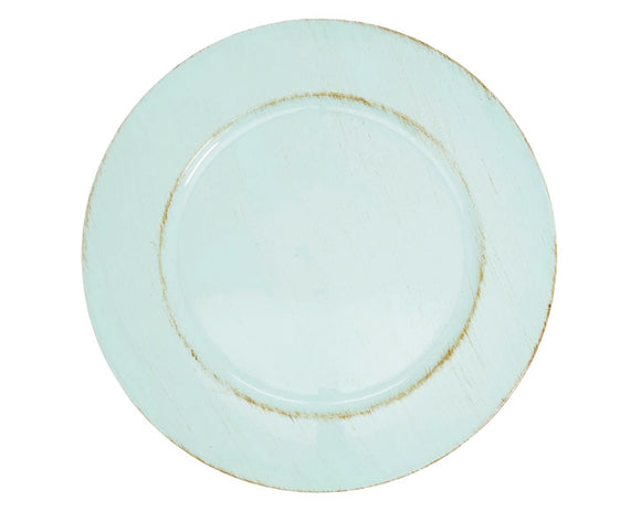 Farmhouse chic Robin's egg blue plate charger

Impress your guests with these vintage-inspired charger plates. This stylish and durable foundation for your dinnerware adds a layer of elegance and refinement to your table settings. Crafted to last, they are a staple for those who love entertaining.

These plates are sold individually or in sets of four.

Materials:
Plastic

Dimensions:
13