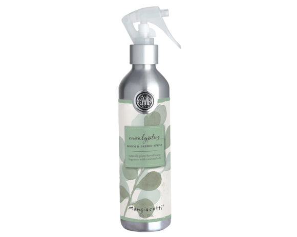 Silver spray bottle with green label on a white background