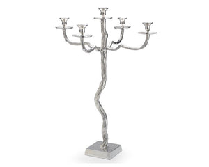 Extra tall candelabra shaped like tree in silver nickel finish, JaBella Designs