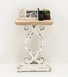 French country white distressed end table