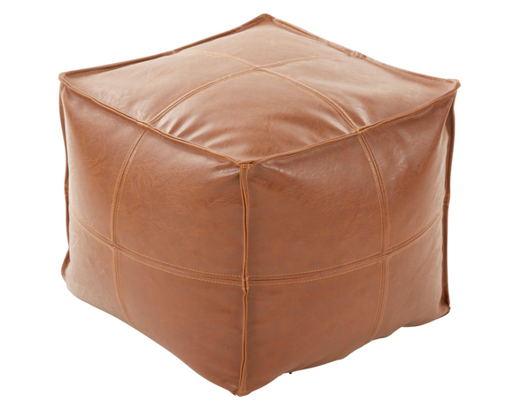Brown leather ottoman on a white background