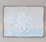 Add classic charm to a guest room with this lovely wall hanging. It features a blue floral print that has been plastered onto a burlap backing. This piece would also work well in a nursery or bedroom. And it makes for a great gift.

Materials:
Burlap

Dimensions:
18" high x 24" wide