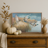 This unique piece featuring mallard ducks is a simple way to bring beauty and charm to any wall in your home. It is made from high quality American hardwood planks with a hand painted face, and printed with UV cured ink, and is framed in a natural walnut frame. Each piece is unique with its own personality, marks, wood grain, and look. This would look beautiful in a bedroom or living room.&nbsp;

This piece is by Julia Purinton and is proudly made in the USA.