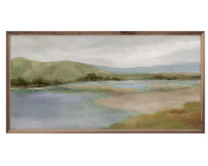 Large framed 'Foothills' lake wall hanging artwork