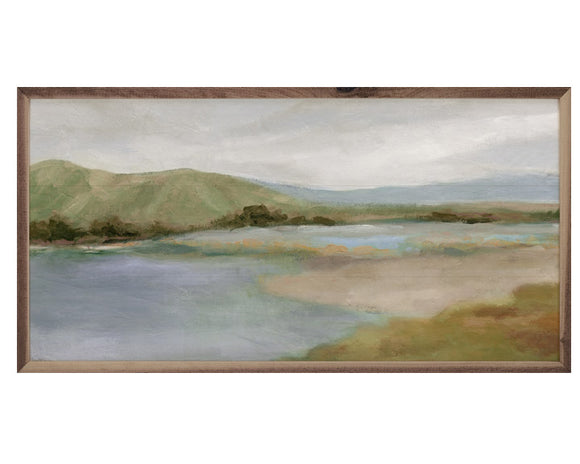Large framed 'Foothills' lake wall hanging artwork
