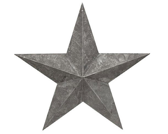 This decorative star is made of metal with a galvanized silver finish and a rough, rustic texture. This star makes a wonderful statement piece to the home year-round, displayed hanging on a wall or propped on a hearth or shelf.  Materials: Metal  Dimensions: 12