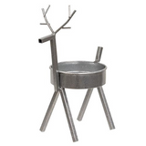 Decorative metal reindeer planter on a white background