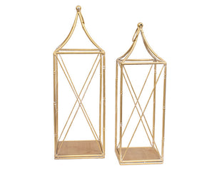 Distressed golden metal open air lanterns