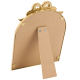 Gold decorative frame with a brown easel back on a white background
