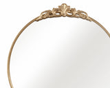 This stunning gold metallic wall mirror features an antique-inspired gold design. The mirror is accented at the top with a floral filigree embellishment. It enhances your decor while the high-quality finish ensures long-lasting beauty, perfect for living rooms, bedrooms, and entryways.&nbsp;

Materials:
Metal, glass

Dimensions:
36" wide x 38" high