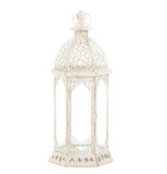 Distressed white graceful ornate candle lantern