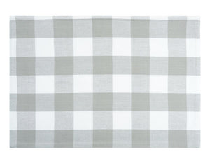 Gray &amp; white plaid cotton placemat

Bring a fresh update to your dining room with this placemat. Build a classic foundation for your table setting with the timeless style of this gray and white buffalo check placemat. From modern farmhouse to cozy cottage and back to urban retreats these placemats fit in with any dining room design and aesthetic.

Materials:
Cotton

Dimensions:
13" high x 19" wide

Care: