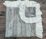 gray receiving blanket with ivory trim