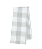 Checkered towel with gray and white pattern on a white background