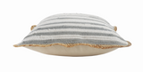 Gray &amp; white striped jute throw pillow

Enhance your home with every day contemporary style and a hint of rustic feel. This throw pillow features textured flanged edges of braided natural jute for a refined, natural look. A covered zipper on the back allows for easy removal of the down-filled insert for cleaning.

Materials:
Jute, cotton blend, down-filled insert

Care:
Spot-clean only. Do not pull loose fibers. Clip and remove loose ends with scissors.