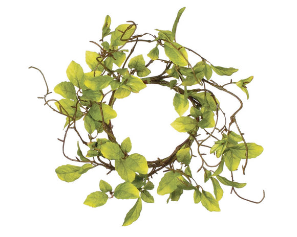 Artificial green leaf & twig accent candle ring

Simple yet sophisticated, this leaf and twig candle ring will liven up your space with its natural, leafy aura. Perfect as a base for the creative-type that loves to customize each piece, yet eye-catching in its original form, this is a refreshing option for any space.

Materials:
Faux silk, foam, wire

Dimensions:
4 1/2