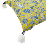 Blue &amp; chartreuse yellow floral throw pillow

This whimsically farmhouse throw pillow features a bold floral pattern on cotton. It is finished with decorative yarn-wrapped tassels. Express your constantly evolving style with the simple addition of this eye-catching pillow. The pillow cover is removable and comes with a hidden zipper closure.&nbsp;

Materials:
Cotton, polyester fill

Dimensions:
18" square

Care:
Machine washable on gentle cycle
