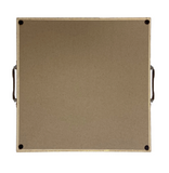 Brown cork bulletin board with metal brackets on a white background