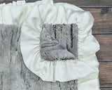 gray minky blanket, gray blanket with ivory trim, made in the usa