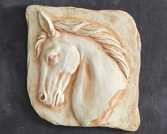 Horse-themed wall hanging decor

Crafted with meticulous attention to detail, this stunning masterpiece captures the power and grace of majestic equines within the grandeur of a classical Colosseum setting. The resin material lends a lifelike quality to an intricately carved stone horse. To hang, use its two keyhole hangers.

Materials:
Resin

Dimensions:
22