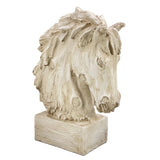 Tall beige horse head wood-like carving statue