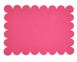 Hot pink scalloped hem dining table placemat

These lovely placemats are perfect for your Southern farmhouse dining area. Each placemat features a scalloped edge with a white hem along the border. These are a stylish way to romanticize the ordinary.&nbsp;

These placemats are sold individually or in sets of four.

Materials:
Cotton blend

Dimensions:
14" high x 20" wide

