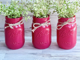 Hot pink hand-painted glass mason jars