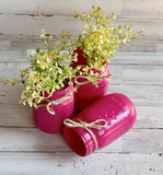 Hot pink hand-painted glass mason jars